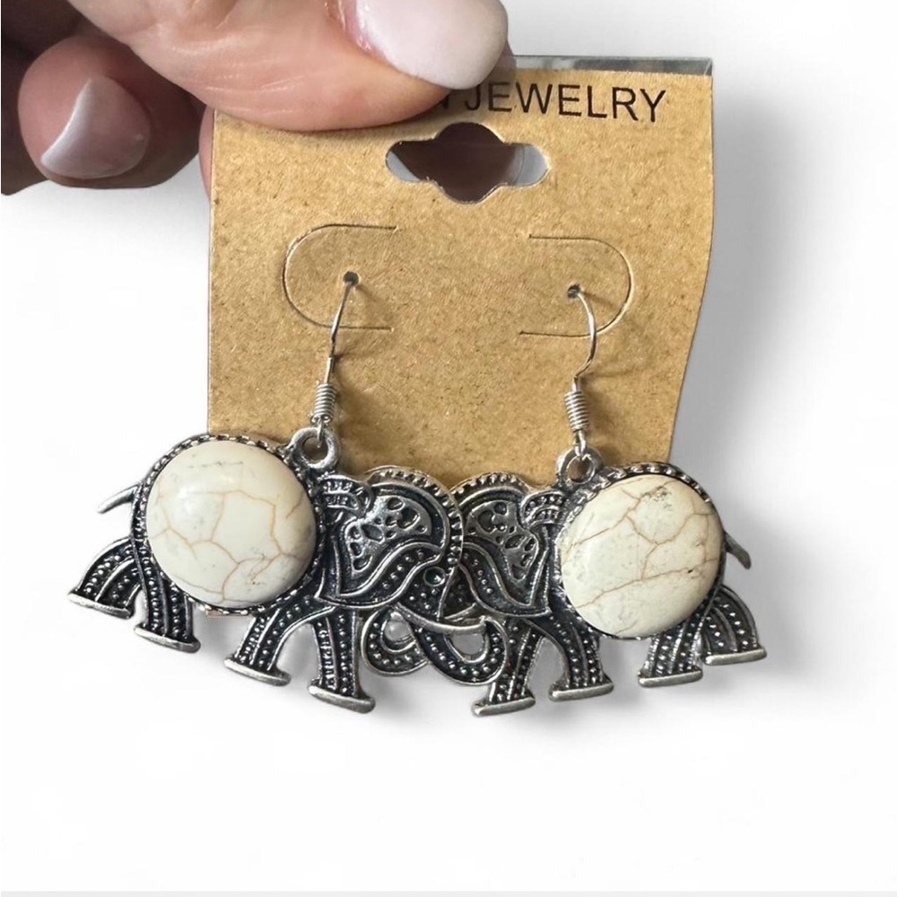 Large Elephant Semiprecious Earrings